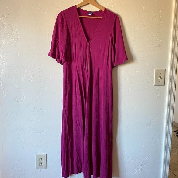 Old Navy Waist-Defined Flutter Sleeve Midi Wrap Dress Women’s Size Medium - Picture 2 of 10